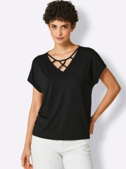 Shirttop mit Bändchenverzierung am Ausschnitt