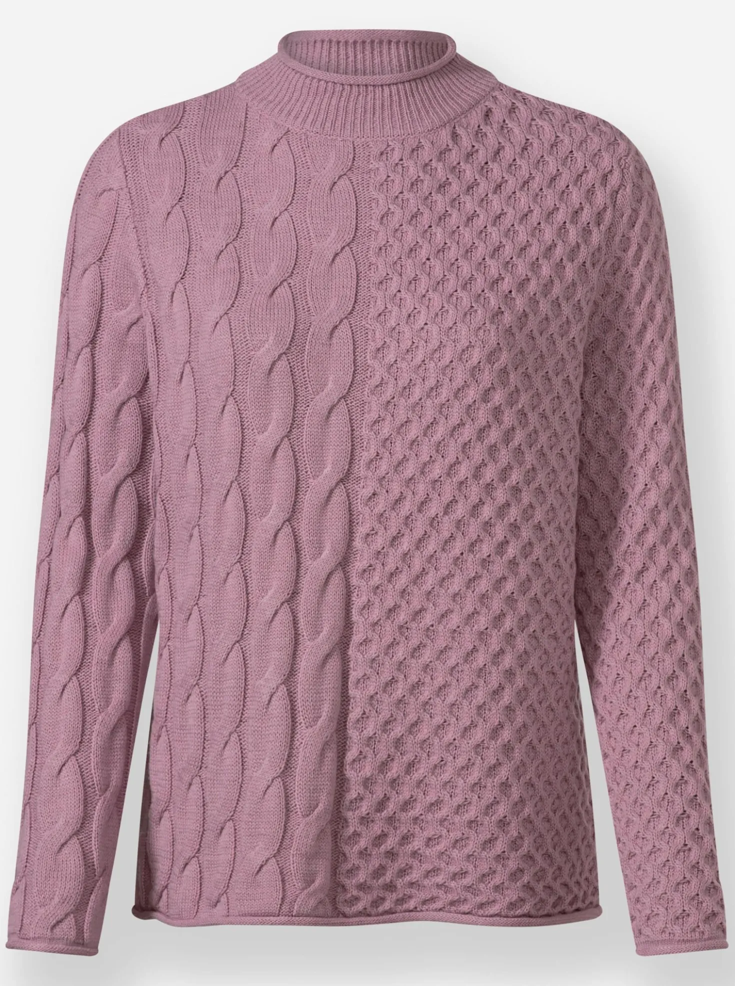Stehkragenpullover im Strickmuster-Mix