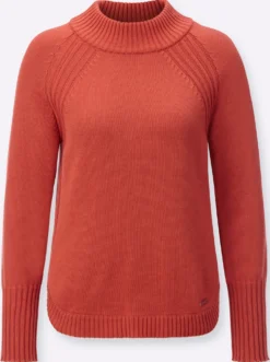 Stehkragenpullover mit abgerundetem Saum