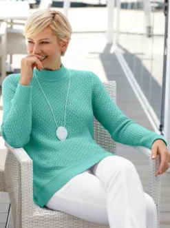 Stehkragenpullover mit Struktur-Muster