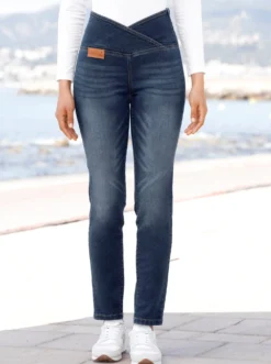Stretch-Jeans mit überlappendem Bund