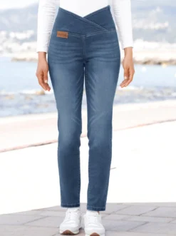 Stretch-Jeans mit überlappendem Bund