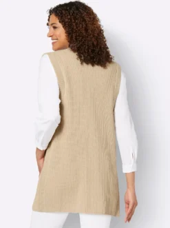 Strickweste in Longform, gerippt