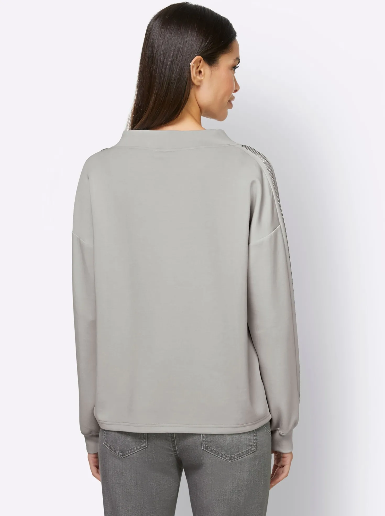 Sweatshirt mit Galonstreifen aus Ziersteinchen