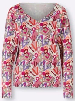 V-Ausschnitt-Pullover mit Allover-Druck