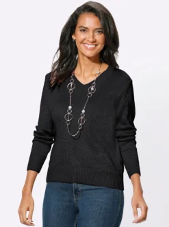 V-Ausschnitt-Pullover mit Baumwolle