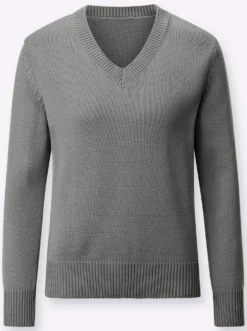 V-Ausschnitt-Pullover mit Baumwolle