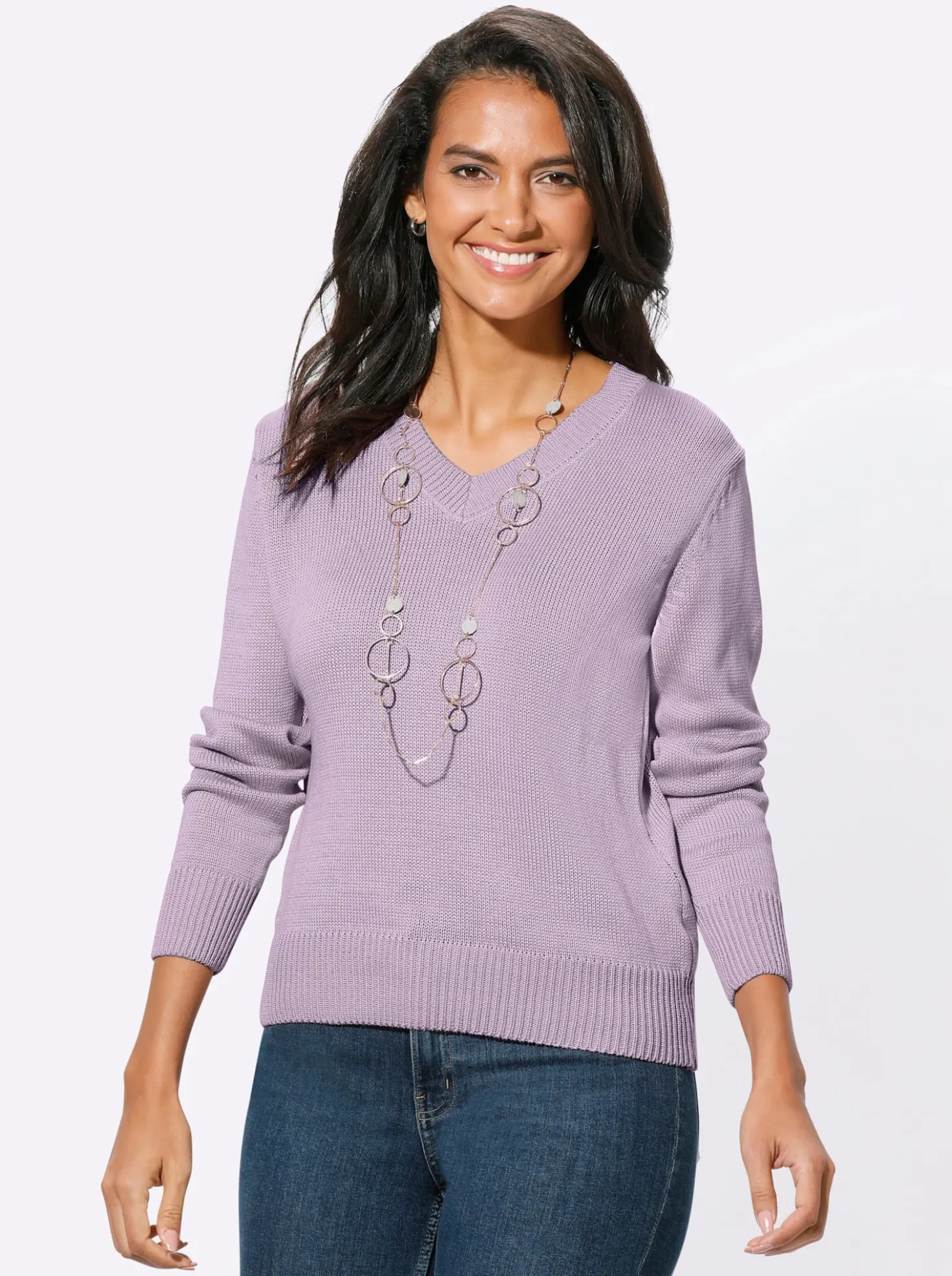 V-Ausschnitt-Pullover mit Baumwolle