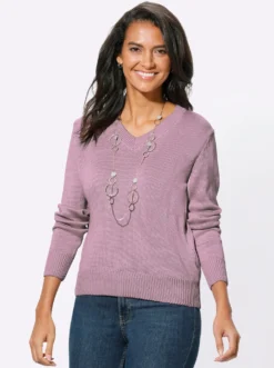 V-Ausschnitt-Pullover mit Baumwolle