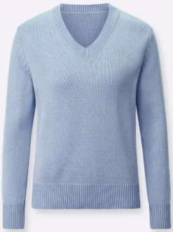 V-Ausschnitt-Pullover mit Baumwolle