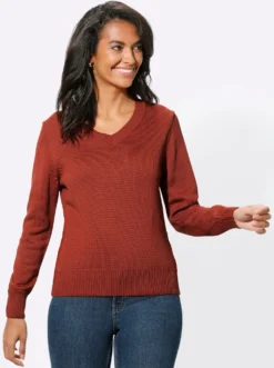 V-Ausschnitt-Pullover mit Baumwolle