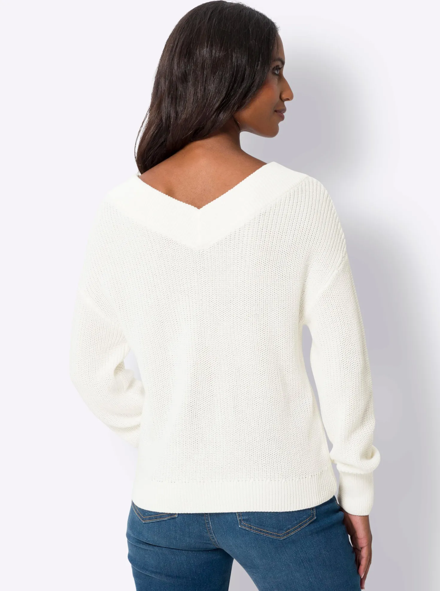 V-Ausschnitt-Pullover mit überschnittener Schulter