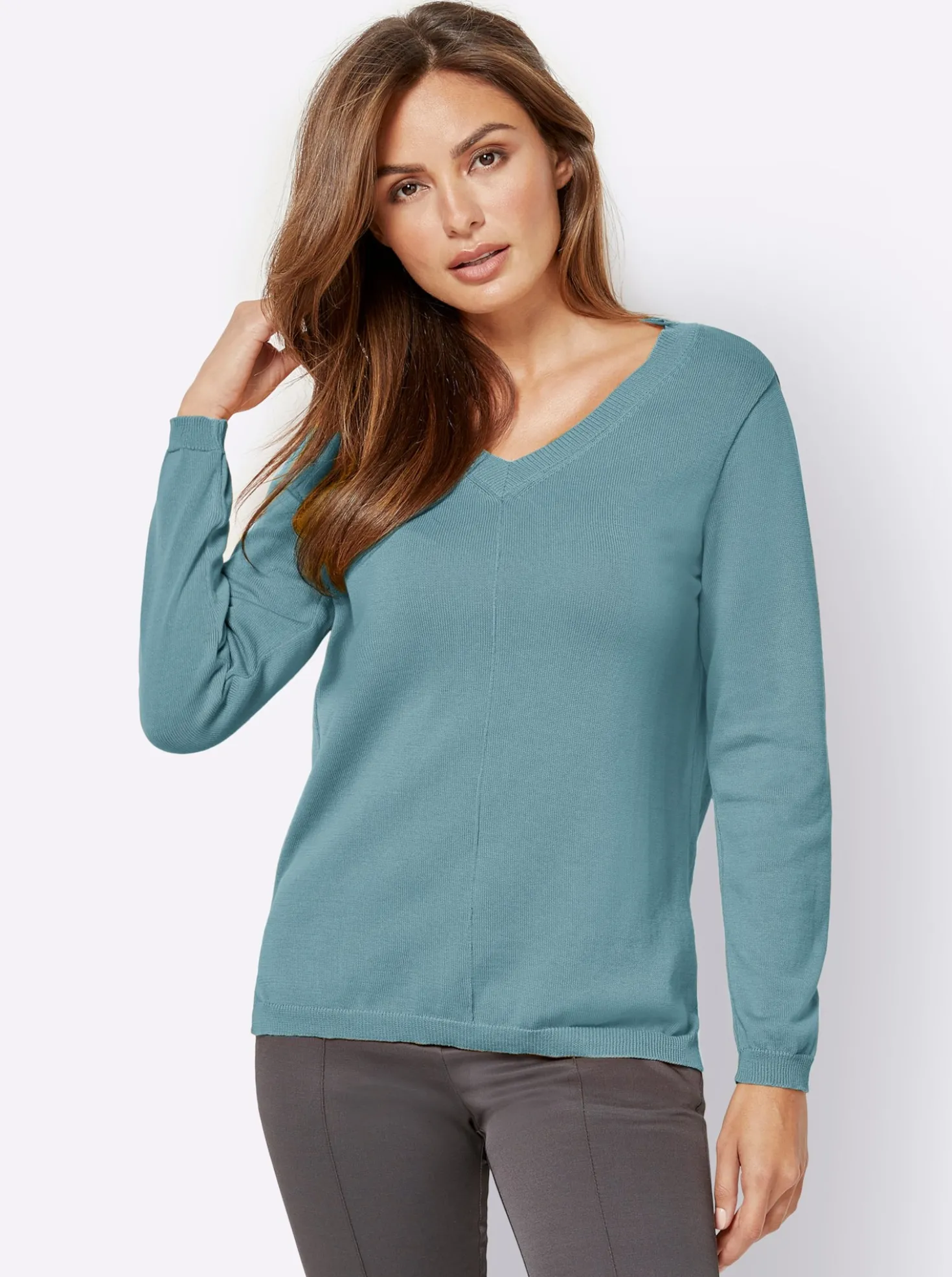 V-Ausschnitt-Pullover mit Biesen vorne