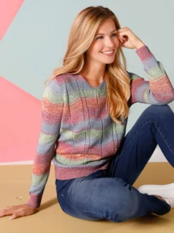 V-Ausschnitt-Pullover mit Farbverlauf