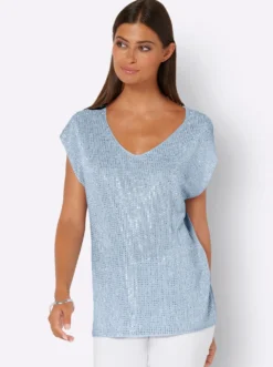 V-Ausschnitt-Pullover mit Glitzersteinchen
