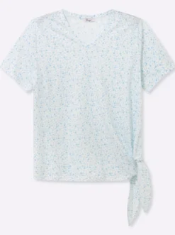 V-Shirt mit Knotendetail am Saum