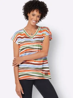 V-Shirt mit Ripp-Blende