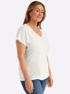 V-Shirt mit Strass-Detail