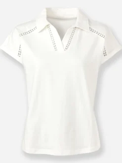 V-Shirt mit transparentem Spitzenband an der Schulter