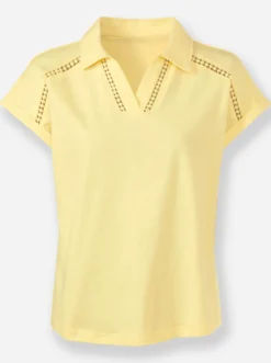 V-Shirt mit transparentem Spitzenband an der Schulter