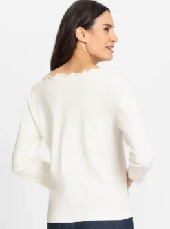 V-Shirt mit Wellensaum an Ausschnitt und Ärmel