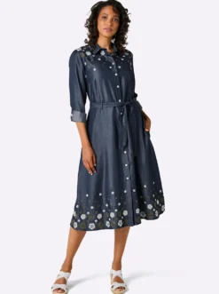 Webkleid mit Blüten-Stickerei