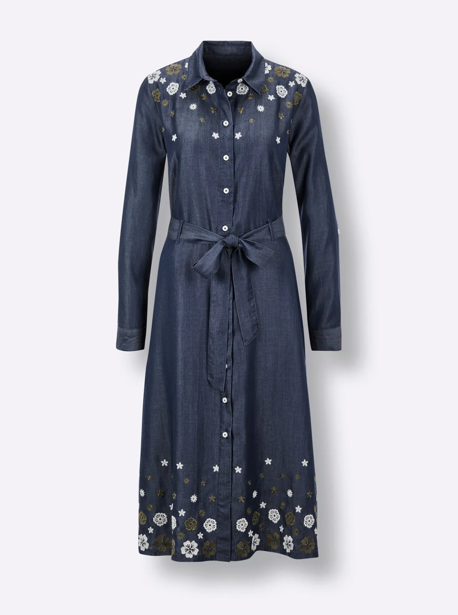 Webkleid mit Blüten-Stickerei
