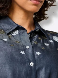 Webkleid mit Blüten-Stickerei