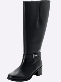 Weitschaftstiefel aus Leder, mit Zierschnalle