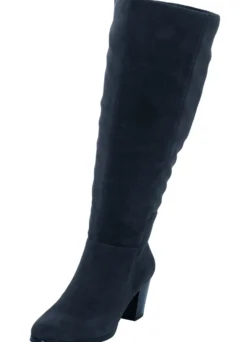 Weitschaftstiefel aus Velours-Lederimitat