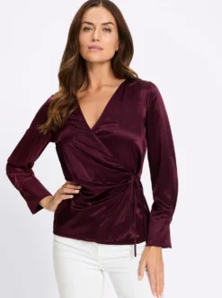 Wickelbluse im Seide-Viskose-Mix