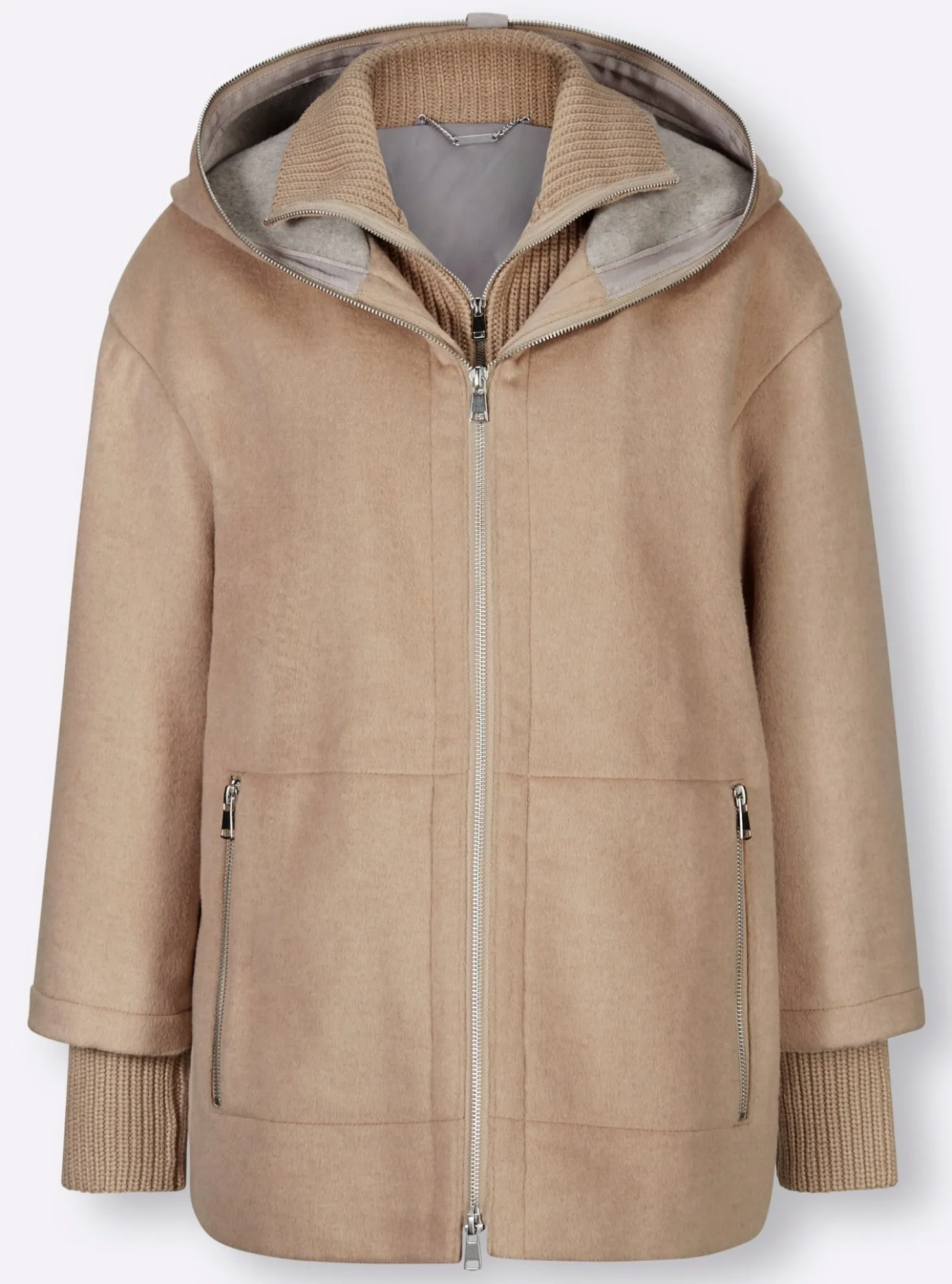 Wolljacke mit Strickeinsatz am Kragen